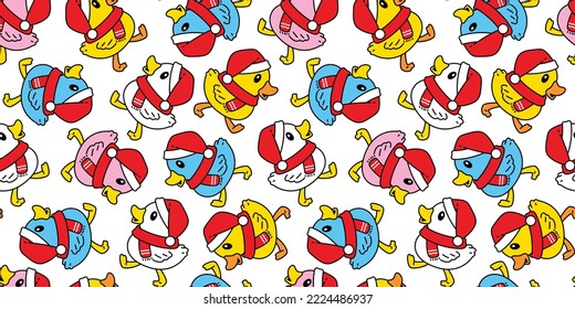 duck seamless pattern santa claus hat christmas walking bird goose shower bathroom chicken vector cartoon pet scarf isolated animal tile wallpaper repeat background doodle illustration design