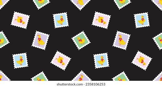 duck seamless pattern stamp sticker rubber duck shower bathroom toy chicken bird vector pet wrapping paper doodle cartoon animal farm tile wallpaper repeat background illustration scarf isolated black