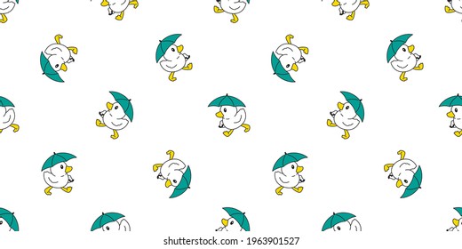 duck seamless pattern umbrella chicken bird vector pet scarf isolated cartoon animal tile wallpaper repeat background illustration doodle green design