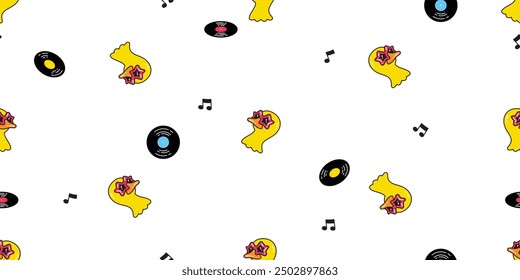 duck seamless pattern vinyl music note star sunglasses fancy chicken bird vector pet wrapping paper scarf isolated doodle cartoon animal farm tile wallpaper repeat background illustration design