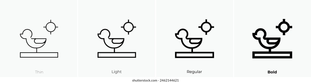icono de tiro de pato. Diseño de estilo fino, ligero, regular y audaz aislado sobre fondo blanco