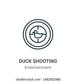 Icono vectorial de contorno de disparo. Icono de disparo de pato negro en línea delgada, ilustración de elemento simple vector plano del concepto de entretenimiento editable trazo aislado en fondo blanco
