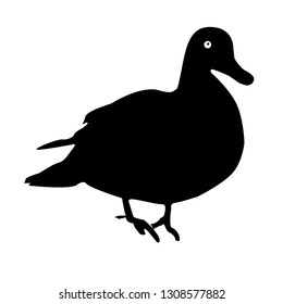 Duck silhouette. Bird near the water. Isolated vector illustration. Goose on Benefit Day. Black drawing on white background.