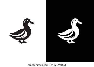 Duck Silhouette collection vector illustration. Silhouettes of wild and domestic duck black white