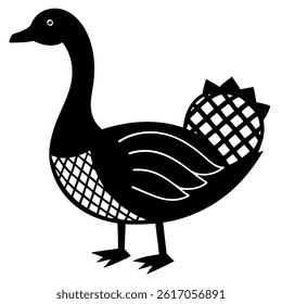 Duck silhouette with decorative pattern in black and white vector art

