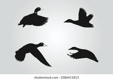 duck silhouette, mallard duck free vector art 