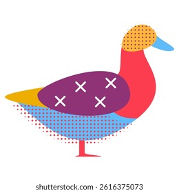 Duck silhouette in modern fashion pop art style. Colorful creative bird character design. Vivid vector illustration.