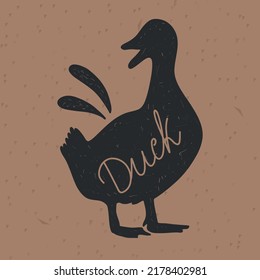 Duck silhouette. Retro animal farm poster for a butchery meat shop