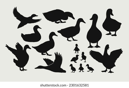 duck silhouette set icon vector 