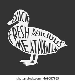 Duck silhouette with text. Duck logo.