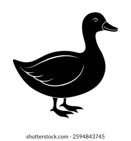 Duck Silhouette Vector Art Design, Black and White Duck Bird Vector Illustration