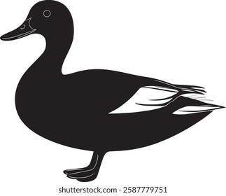 Duck Silhouette Vector Illustration Isolated on White Background