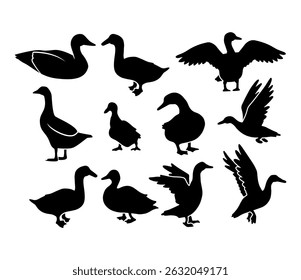 duck silhouette vector illustration set