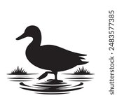 Duck silhouette vector.cute cartoon duck floating on water icon silhouette black page for kids. Vector illustration of duck floating on water icon silhouette black page isolated on white.