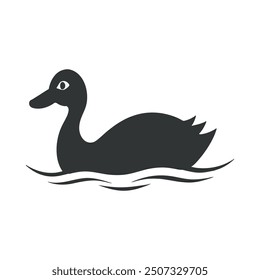 Duck silhouette vector.cute cartoon duck floating on water icon silhouette black page for kids. Vector illustration of duck floating on water icon silhouette black page isolated on white.