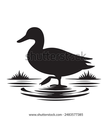 Duck silhouette vector.cute cartoon duck floating on water icon silhouette black page for kids. Vector illustration of duck floating on water icon silhouette black page isolated on white.