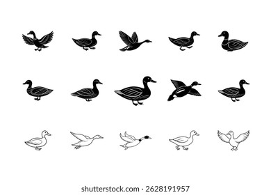 Duck Silhouettes Vector Set Design