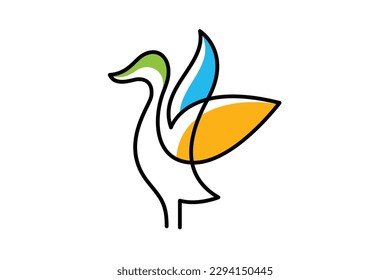 Vector de dibujos animados del logotipo de la línea simple del pato