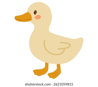 Duck Single cute on White background, vector illustration in flat style Kawaii little baby bird. Element for decorate clothe printing or make sticker