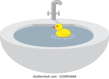 Duck in sink, illustration, vector on white background.
