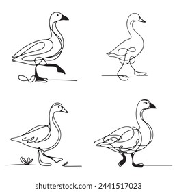 Duck Sketching Vector Illustration. Abstract line art