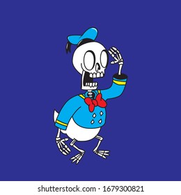pato con cara de cráneo como un marinero y pirata.