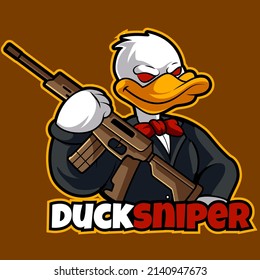  duck sniper mascot logo vector illustration