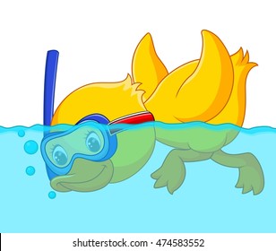 Duck Snorkeling Cartoon