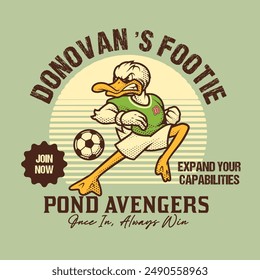 Duck Soccer Vintage And Retro Mascot Illustration