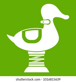 Duck Spring See Saw Icon White Isolated On Green Background. Vector Illustration