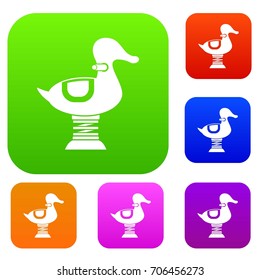 Duck spring see saw set icon in different colors isolated vector illustration. Premium collection