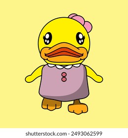 duck standing cute illustration with purple shirt child