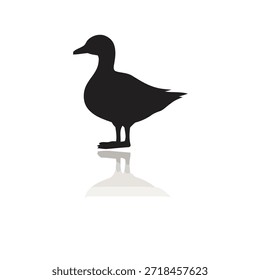Pato de pé em uma perna em um pedestal, ilustração de silhueta