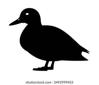 Duck standing sideways. Black silhouette on transparent background.