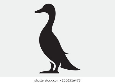 A duck standing upright with its wings spread open.