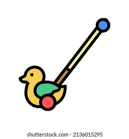 duck stick push toy color icon vector. duck stick push toy sign. isolated symbol illustration