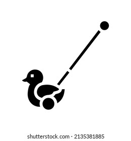 duck stick push toy glyph icon vector. duck stick push toy sign. isolated contour symbol black illustration