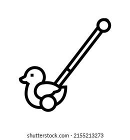 duck stick push toy line icon vector. duck stick push toy sign. isolated contour symbol black illustration