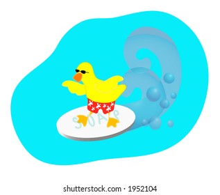 Duck surfing on soap bar.
