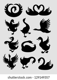 Duck and Swan Silhouettes. Smooth and detail line vector. Good use for symbol design. Very easy to change color.