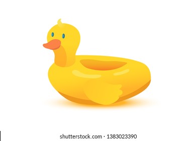 Duck swim ring flat vector illustration. Yellow children rubber toy cartoon drawing. Inflatable pool lifebuoys. Circle for sea, ocean and river. Kids safety. Summer fun leisure time, game
