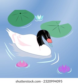 The Duck swimming in a beautiful lake, Background vector art illustration