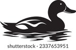 Duck swimming on a pond, Basic simple Minimalist vector SVG graphic, isolated on white background, black and white