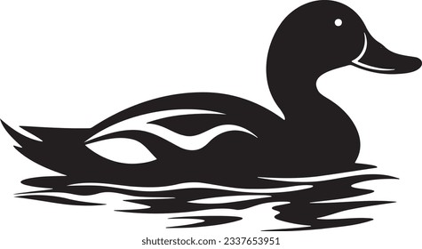 Duck swimming on a pond, Basic simple Minimalist vector SVG graphic, isolated on white background, black and white svg