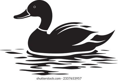 Duck swimming on a pond, Basic simple Minimalist vector SVG graphic, isolated on white background, black and white svg