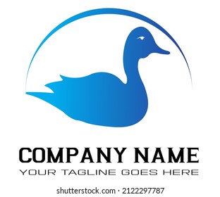 duck swimming plain logo design in blue color