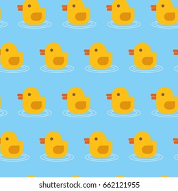 Duck swimming seamless pattern. Vector illustration. Flat design.