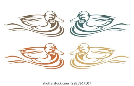 Duck Swimming Vector Illustration. Duck Floating In The Water
