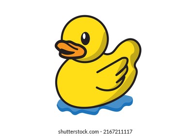 duck swimming vector illustration yellow duck flat design element cartoon style isolated on white background Vector illustration for farm animals. Poultry. Rural concept.