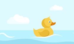 Duck Swimming In The Water. Flat Cartoon Style Vector Illustration